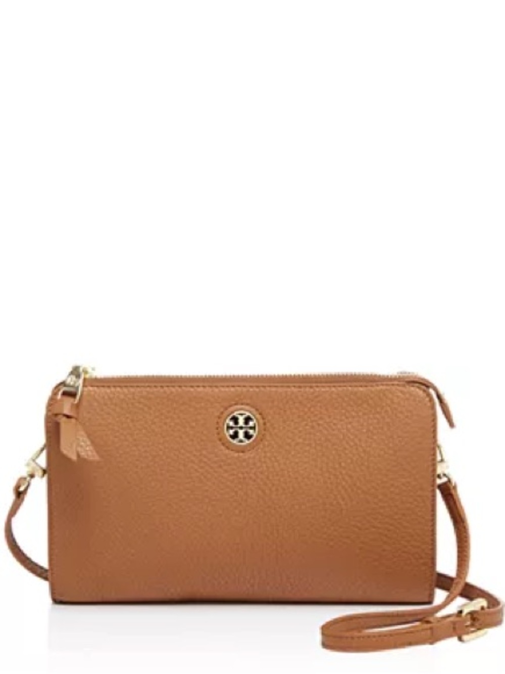 Tory Burch Robinson Tan Pebbled Leather Convertible Crossbody Clutch Handbag